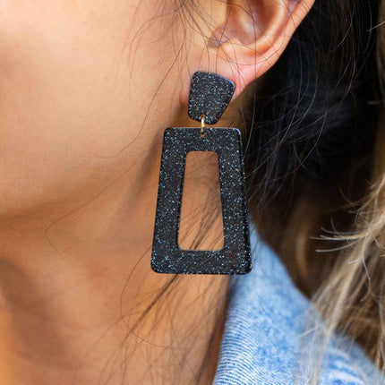 Avery Earrings - Black Glitter