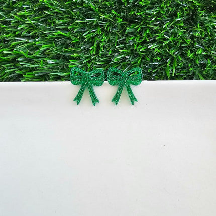 Bow Studs - Green Glitter
