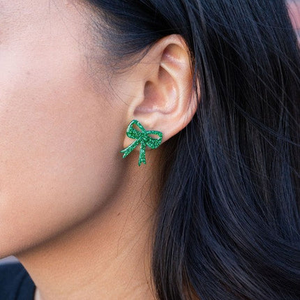 Bow Studs - Green Glitter