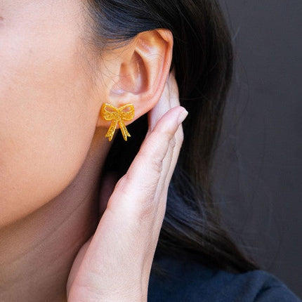 Bow Studs - Yellow Gold Glitter
