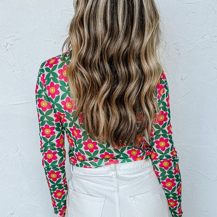 Women Retro Floral Print Stretchy Long Sleeve Top