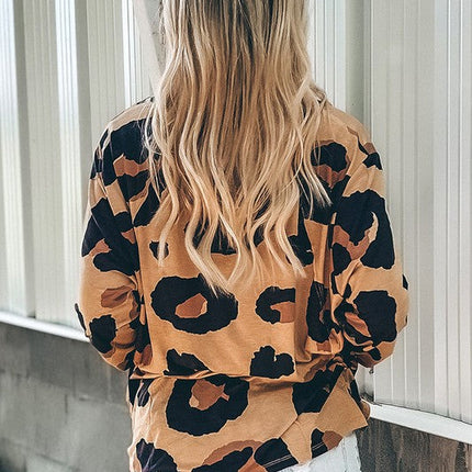 Women Leopard Print Long Sleeve Loose Top