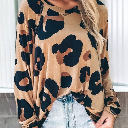 Women Leopard Print Long Sleeve Loose Top