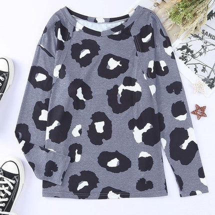 Women Leopard Print Long Sleeve Loose Top