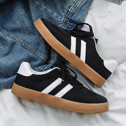Striped Lace-up Flat Sneakers