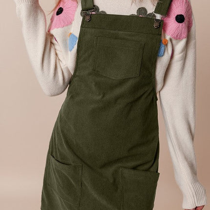 Corduroy Front Pockets Overall Dress