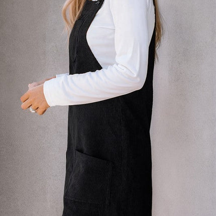 Corduroy Front Pockets Overall Dress