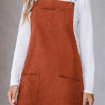 Corduroy Front Pockets Overall Dress