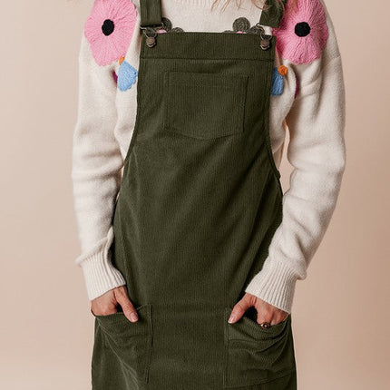 Corduroy Front Pockets Overall Dress