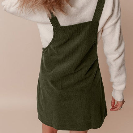 Corduroy Front Pockets Overall Dress