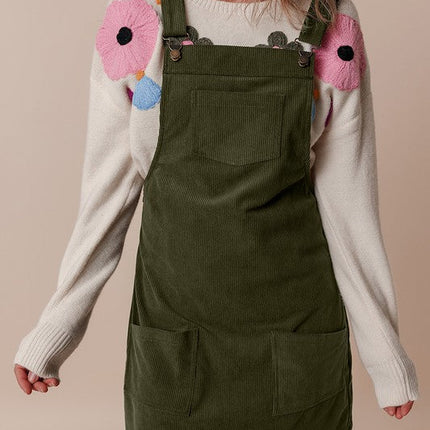 Corduroy Front Pockets Overall Dress
