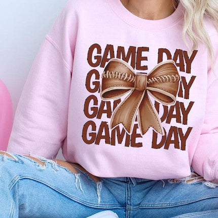 Game Day Football Bow Graphic Fleece Sweatshirts