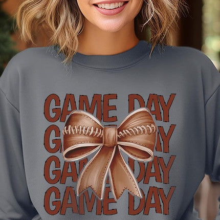 Game Day Football Bow Graphic Fleece Sweatshirts
