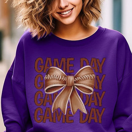 Game Day Football Bow Graphic Fleece Sweatshirts
