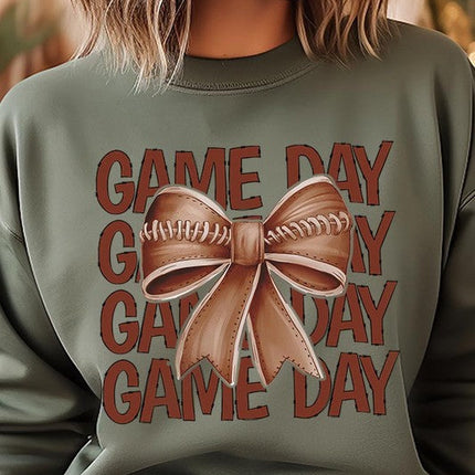 Game Day Football Bow Graphic Fleece Sweatshirts