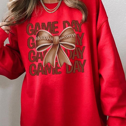 Game Day Football Bow Graphic Fleece Sweatshirts