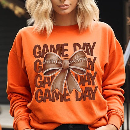 Game Day Football Bow Graphic Fleece Sweatshirts