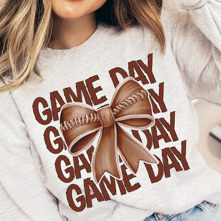 Game Day Football Bow Graphic Fleece Sweatshirts