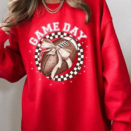 Game Day Football Bow Graphic Fleece Sweatshirts