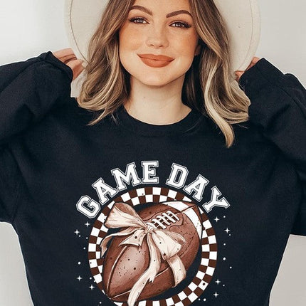 Game Day Football Bow Graphic Fleece Sweatshirts