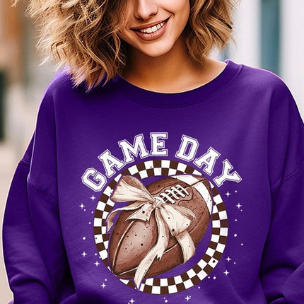 Game Day Football Bow Graphic Fleece Sweatshirts