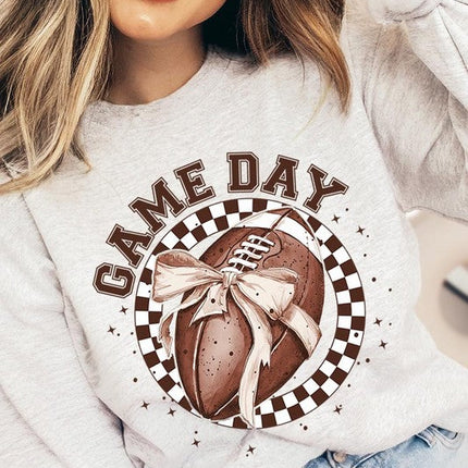 Game Day Football Bow Graphic Fleece Sweatshirts