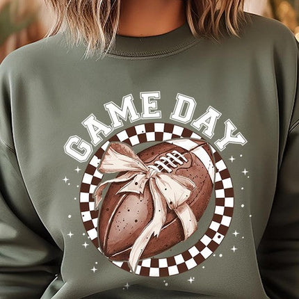 Game Day Football Bow Graphic Fleece Sweatshirts
