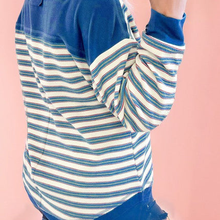 Collared Button Drop Shoulder Oversized Blouse