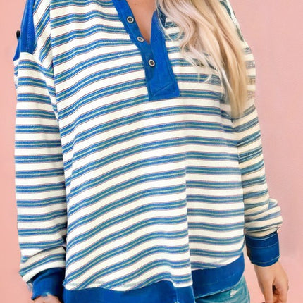 Collared Button Drop Shoulder Oversized Blouse