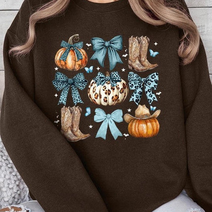 Turquoise Bow Western Fall Fleece Sweatshirts