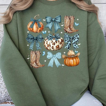 Turquoise Bow Western Fall Fleece Sweatshirts