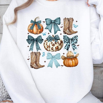 Turquoise Bow Western Fall Fleece Sweatshirts