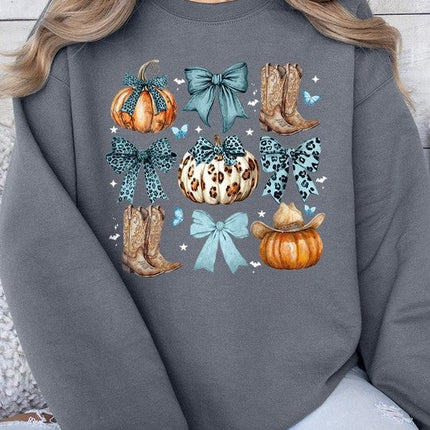 Turquoise Bow Western Fall Fleece Sweatshirts