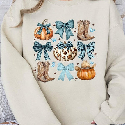 Turquoise Bow Western Fall Fleece Sweatshirts