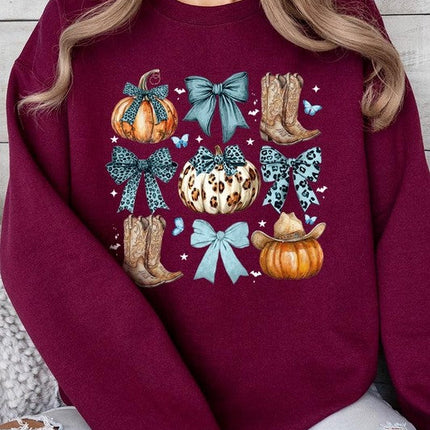 Turquoise Bow Western Fall Fleece Sweatshirts