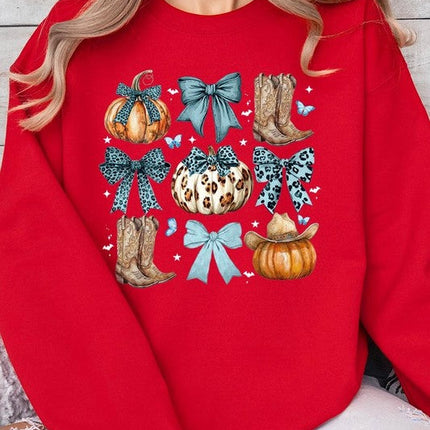 Turquoise Bow Western Fall Fleece Sweatshirts