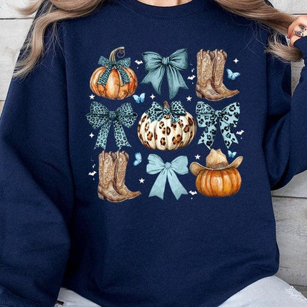 Turquoise Bow Western Fall Fleece Sweatshirts