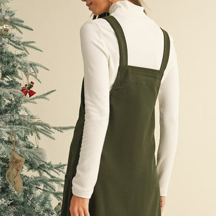 Corduroy Front Pockets Overall Dress
