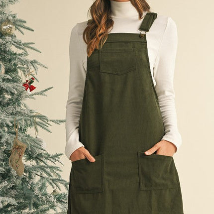 Corduroy Front Pockets Overall Dress