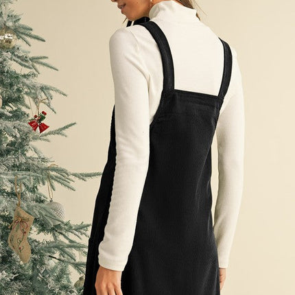 Corduroy Front Pockets Overall Dress