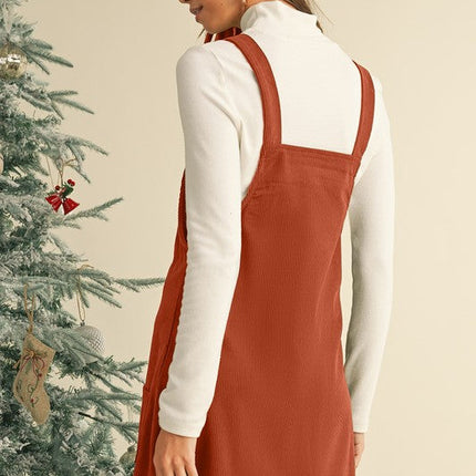 Corduroy Front Pockets Overall Dress