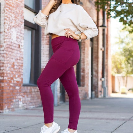 Maroon Full Length Leggings with Pockets