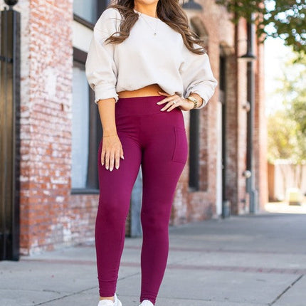 Maroon Full Length Leggings with Pockets