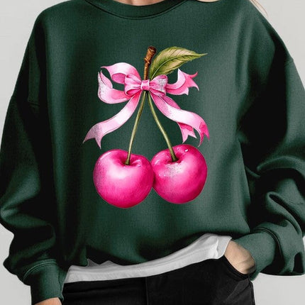 Cherry with Coquette Bow Graphic Fleece Sweatshirt