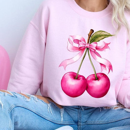 Cherry with Coquette Bow Graphic Fleece Sweatshirt