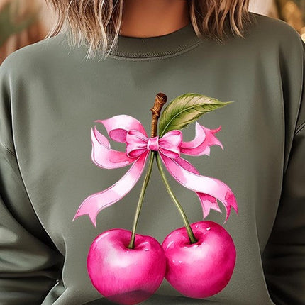 Cherry with Coquette Bow Graphic Fleece Sweatshirt