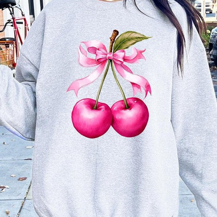 Cherry with Coquette Bow Graphic Fleece Sweatshirt