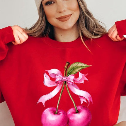 Cherry with Coquette Bow Graphic Fleece Sweatshirt