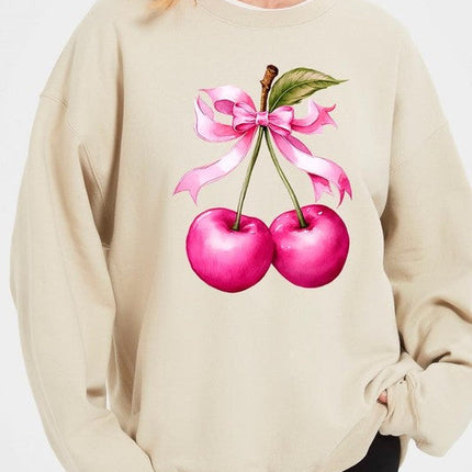 Cherry with Coquette Bow Graphic Fleece Sweatshirt