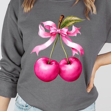 Cherry with Coquette Bow Graphic Fleece Sweatshirt